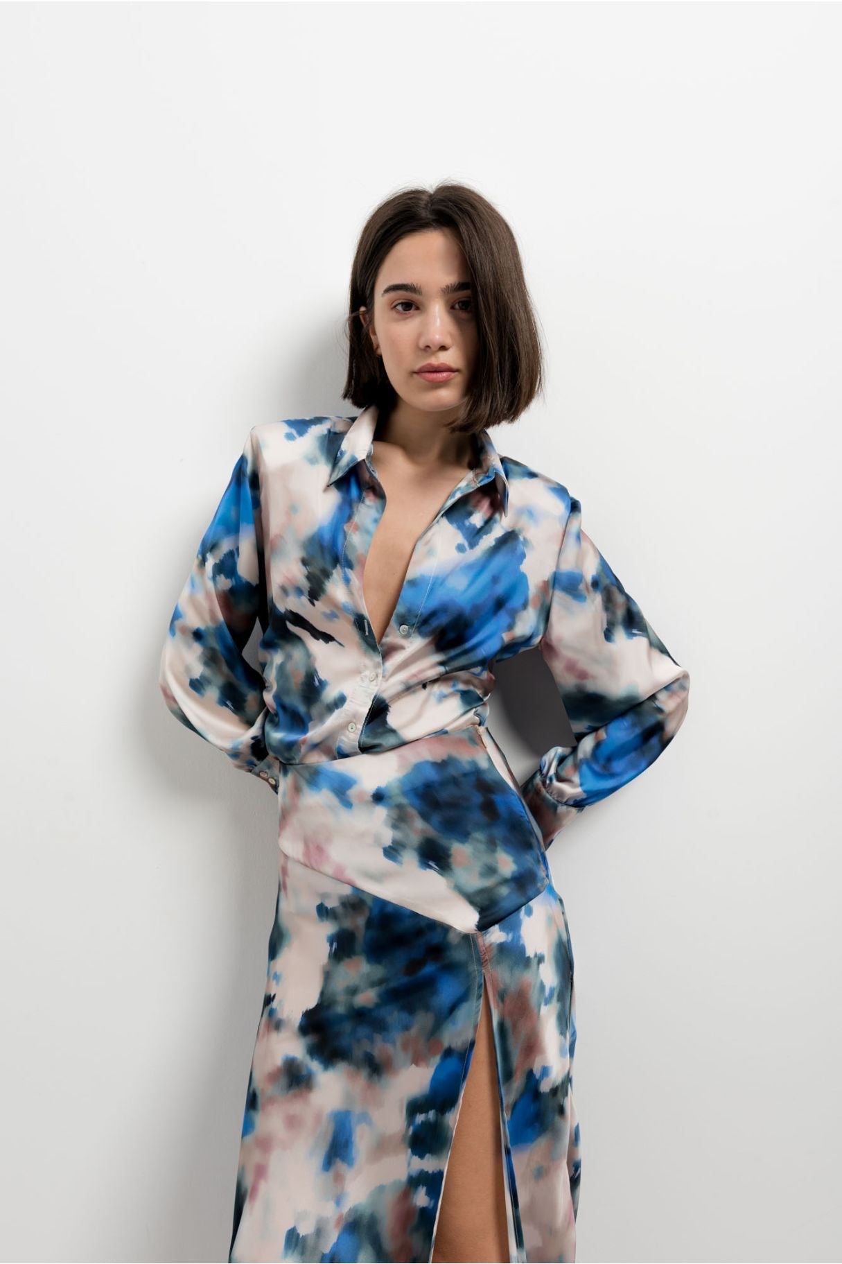 Camicia stampata in raso